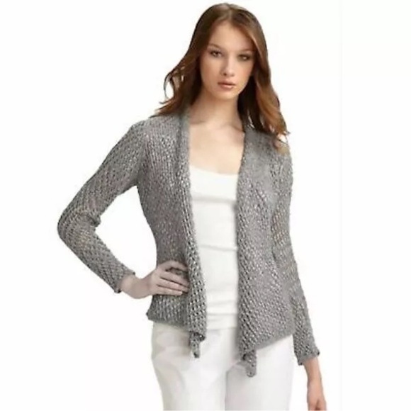 Eileen Fisher Eco Pebble Ash Cardigan Wool Alpaca Open Knit Gray Women Small - Picture 3 of 15